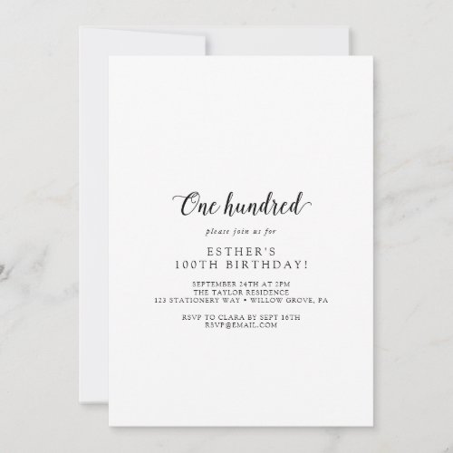 Vintage Script 100th Birthday Party Invitation