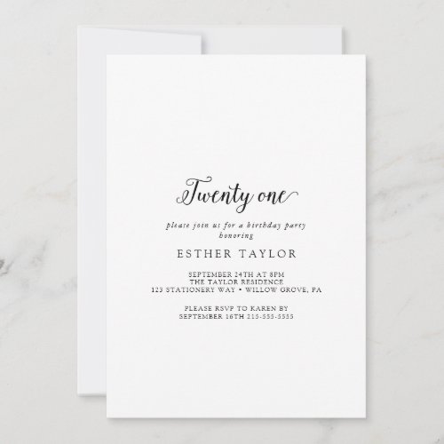 Vintage Script 21st Birthday Party Invitation