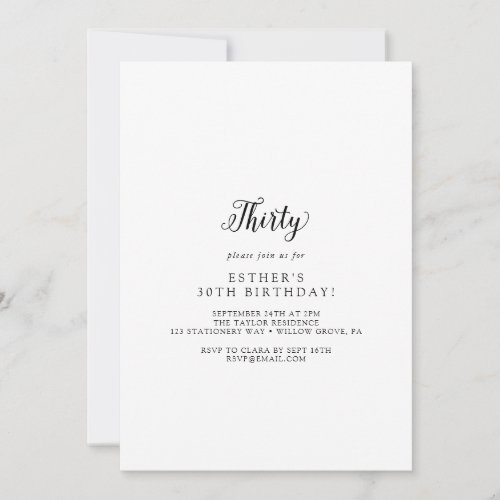 Vintage Script 30th Birthday Party Invitation