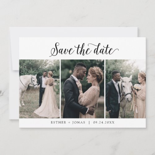 Vintage Script 3 Photo Template Save the Date