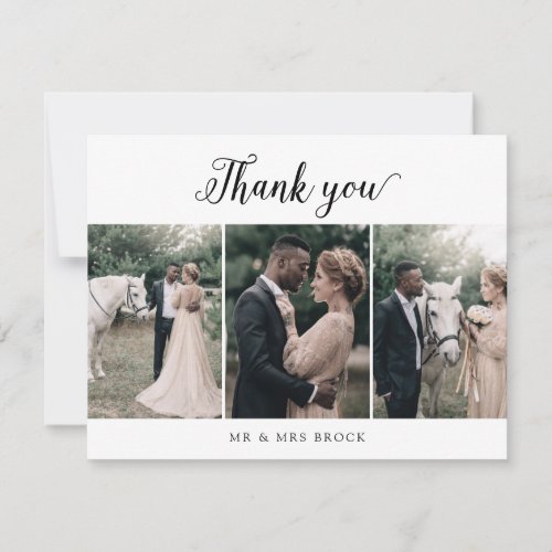 Vintage Script 3 Photo Template Thank You Card