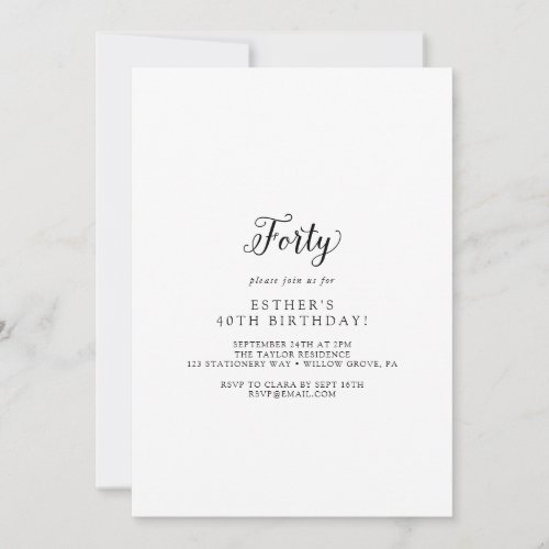 Vintage Script 40th Birthday Party Invitation