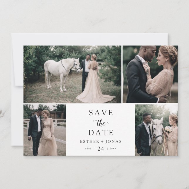 Vintage Script 4 Photo Collage Save The Date (Front)