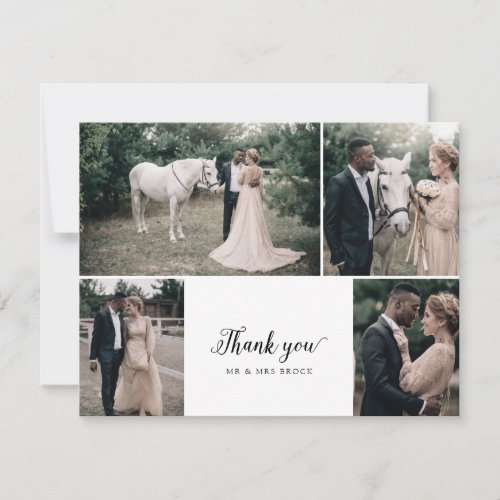 Vintage Script 4 Photo Collage Wedding Thank You C