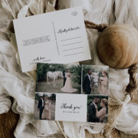 Vintage Script 4 Photo Collage Wedding Thank You