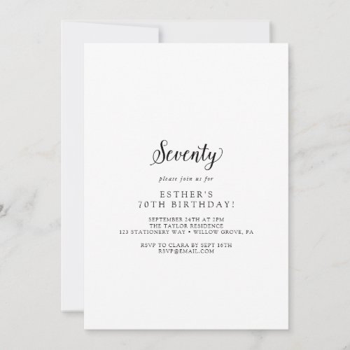 Vintage Script 70th Birthday Party Invitation