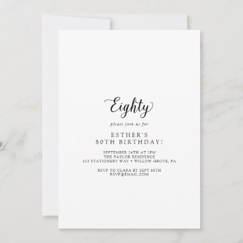 Vintage Script 80th Birthday Party Invitation