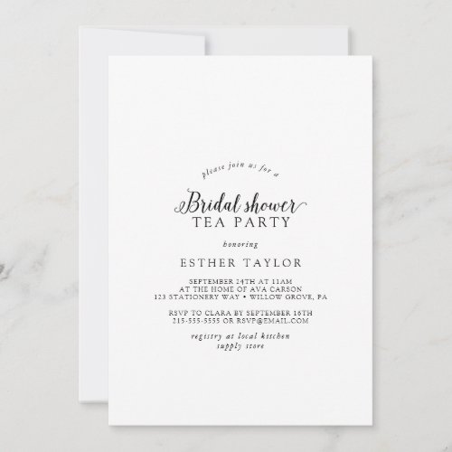 Vintage Script Bridal Shower Tea Party Invitation