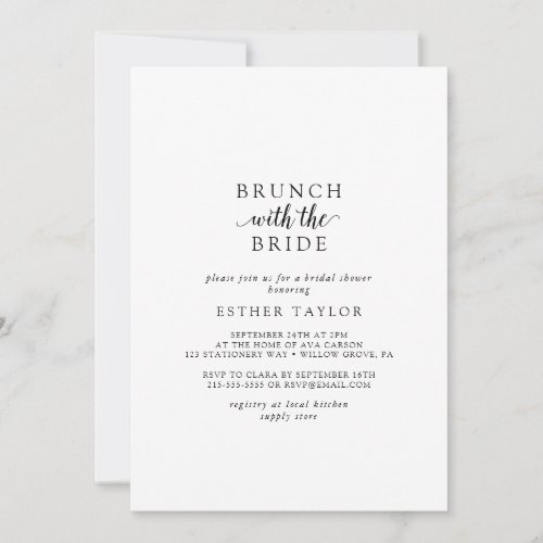 Vintage Script Brunch with the Bride Bridal Shower Invitation