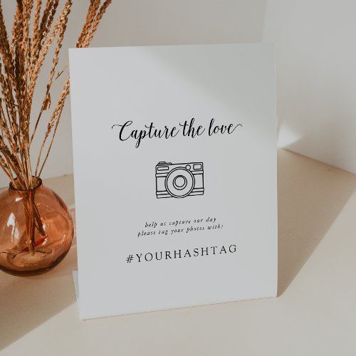 Vintage Script Capture The Love Wedding Hashtag Pedestal Sign
