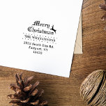 Vintage Script Christmas Return Address Self-inking Stamp<br><div class="desc">This elegant Christmas stamp features Merry Christmas greetings (which you can change for Happy Holidays or Season´s Greetings) in a festive vintage script, and a reindeer silhouette. The Family Name and Return Address are separated by dotty lines and are written in a classic font. You can easily customize this design...</div>