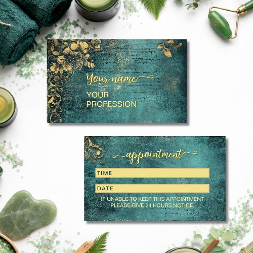 Vintage Script Emerald Green Gold and Black  Appointment Card