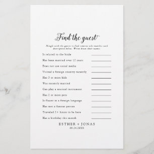 Vintage Script Find the Guest Wedding Game Card Flyer