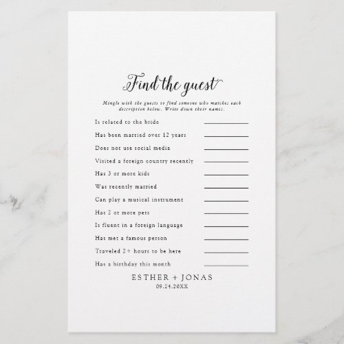 Vintage Script Find the Guest Wedding Game Card Flyer