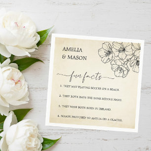 Vintage Script Floral Fun Facts Wedding Napkins