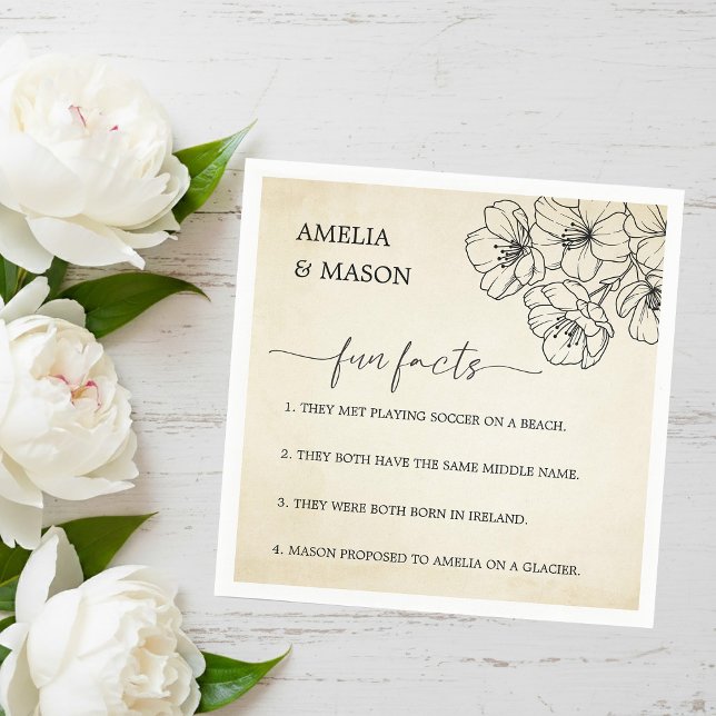 Vintage Script Floral Fun Facts Wedding  Napkins (Vintage Script Floral Fun Facts Wedding Napkins)