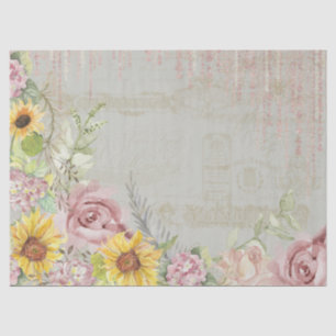 Vintage Script Floral Hydrangeas Watercolor Sage Tissue Paper