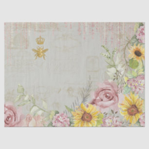 Vintage Script Floral Sunflower Watercolor Sage Tissue Paper