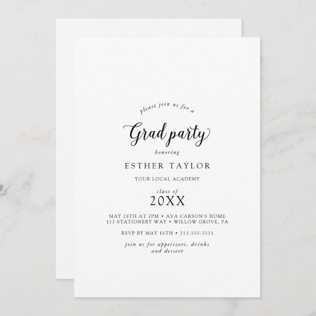 Vintage Script Grad Party Invitation (Front/Back)