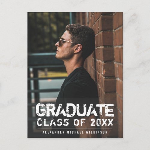 Vintage Script Grunge Typography Photo Graduation Invitation Postcard