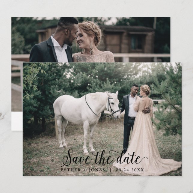 Vintage Script Horizontal Light Photo Save The Date (Front/Back)