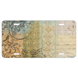 Vintage Script Layer Collage License Plate