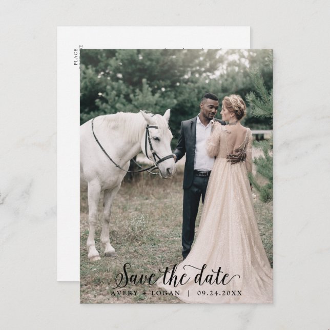 Vintage Script Light Photo Template Save the Date (Front/Back)