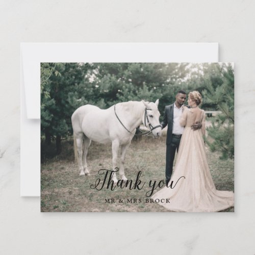 Vintage Script Light Photo Wedding Thank You Card