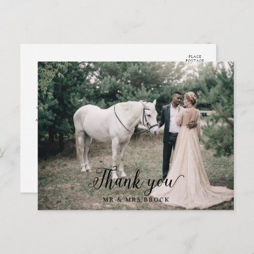 Vintage Script Light Photo Wedding Thank You Postcard