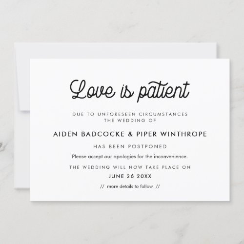 Vintage script Love is patient wedding update Invitation