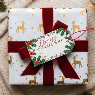 Vintage Script Merry Christmas Holly Berry Holiday Gift Tags