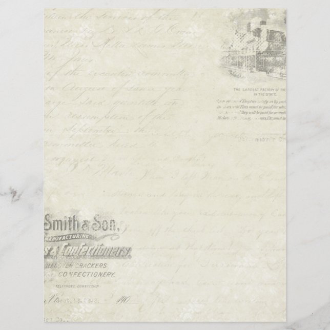 Vintage Script Old Paper Ephemera Scrapbook Paper (Front)