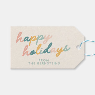 Vintage Script Pastel Happy Holidays Personalized Gift Tags