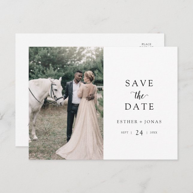 Vintage Script Photo Save the Date Invitation Postcard (Front/Back)