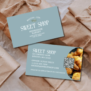 Vintage Script QR Code Pastry Bakery Business Card