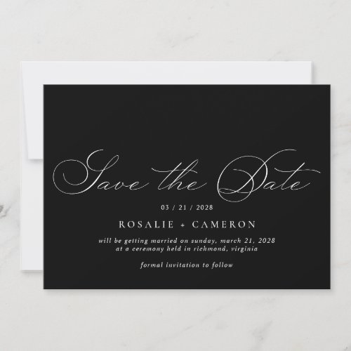 Vintage Script  Romantic Moody Wedding Black Save The Date