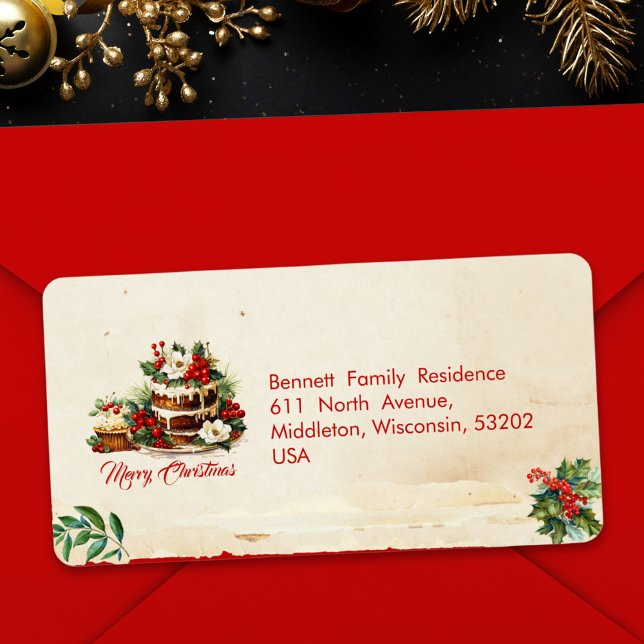 Vintage Script Rustic Green Red Christmas Address Label (Creator Uploaded)