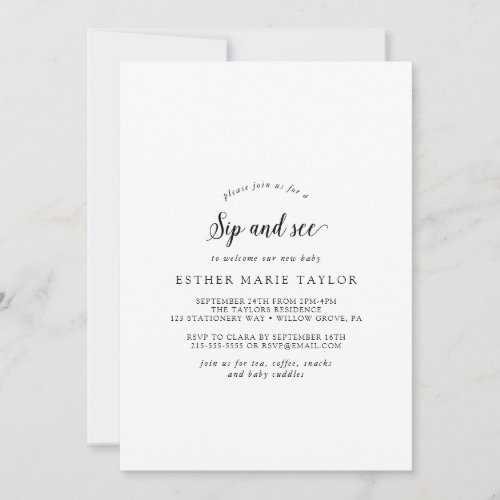 Vintage Script Sip and See Invitation