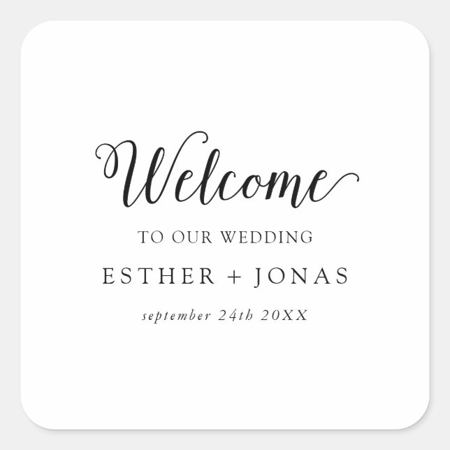 Vintage Script Wedding Welcome Square Sticker (Front)