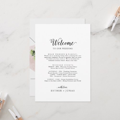 Vintage Script Welcome Letter Itinerary  Map