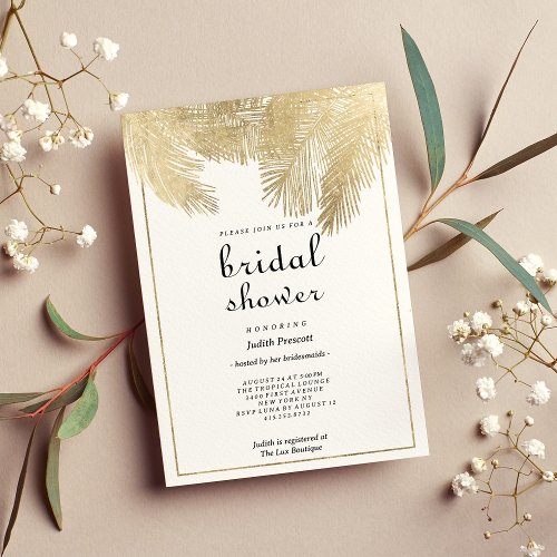 Vintage script white gold floral Bridal Shower Invitation
