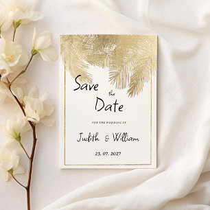 Vintage script white gold floral Save the Date  Invitation