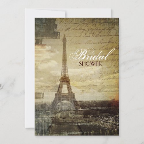 vintage scripts Eiffel Tower Paris bridal shower Invitation