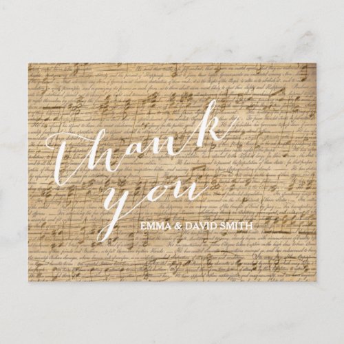 Vintage Scripts  Music Sheet Wedding Thank You Postcard