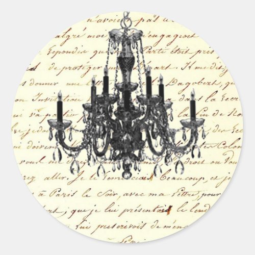 vintage scripts paris chandelier wedding classic round sticker