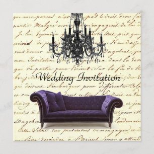 vintage scripts paris chandelier wedding invitation