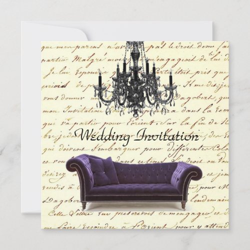 vintage scripts paris chandelier wedding invitation