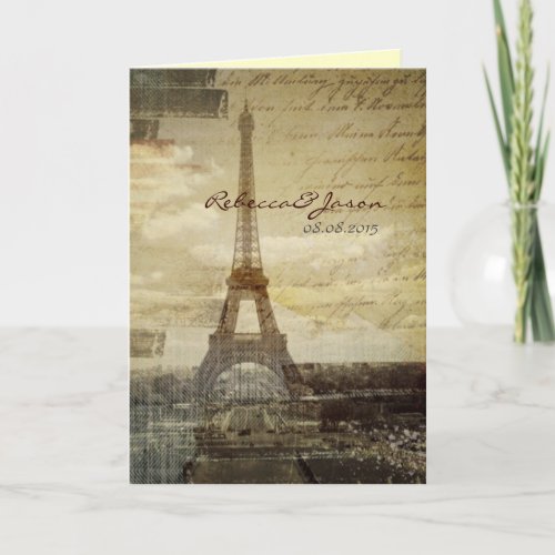 vintage scripts Paris Eiffel Tower Wedding Invitation