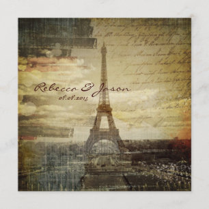 vintage scripts Paris Eiffel Tower Wedding Invitation