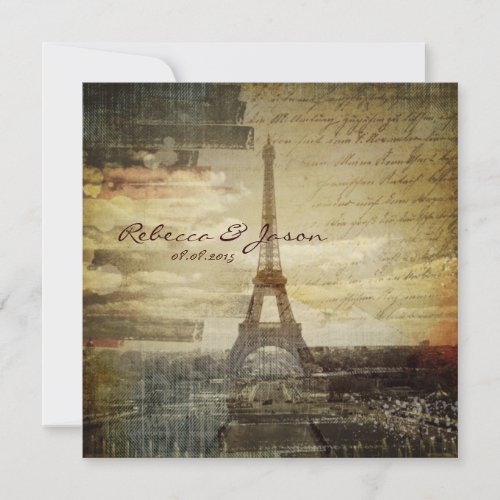 vintage scripts Paris Eiffel Tower Wedding Invitation